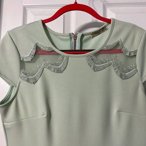 Mint Green Fit and Flare Scuba Dress - Picture 3 of 5